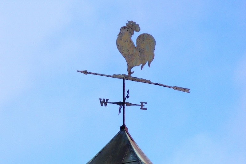 Foto van weerhaantje op torenspits